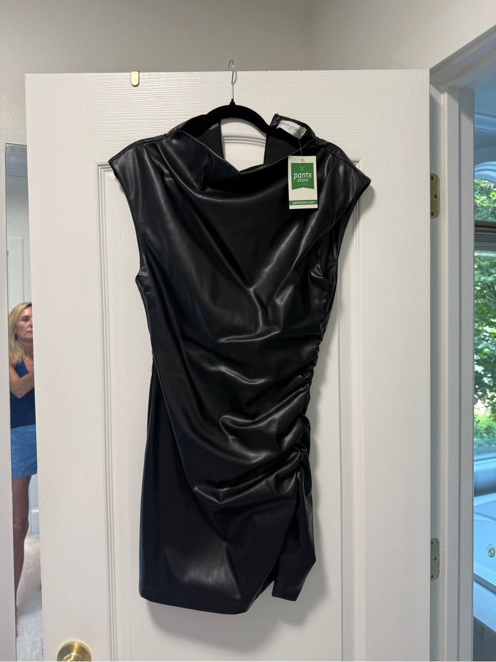 Faux Leather Black Ruched Mini Dress